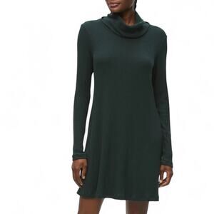 Michael Stars Women's Hallie Rib-Knit Turtleneck Dress Size L Dark Forest Green